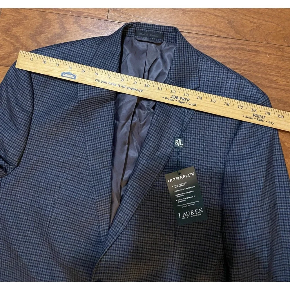 LAUREN RALPH LAUREN Ultraflex Stretch Blazer Plaid Blue‎ Size 42R MSRP $295